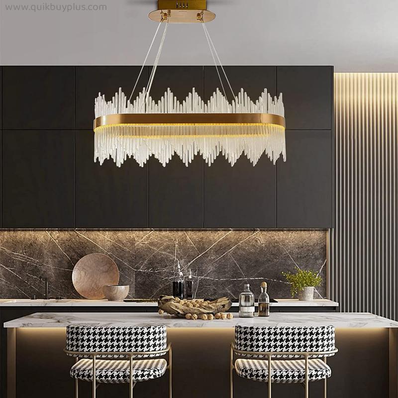 Modern Crystal Chandelier Oval Gold Crystal Pendant Light LED Chandelier Hanging Lighting Fixture Adjustable Height for Dining Room Kitchen Living Room,D23.6u201d