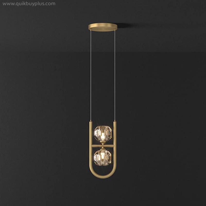 Modern Crystal Pendant Light LED Dimmable Brass Chandelier Bedroom Bedside Adjustable Ceiling Hanging Lamp Simplicity Home Decoration Suspended Light Fixture H12.61in