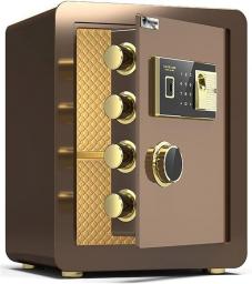 Money safes Fingerprint Password Fireproof Money Safe, Steel Electronic Money Safety Box, Anti-Theft Home Office Filing Cabinet, 6 Ways to Unlock (Color : Brown, Size : 36x32x40cm)