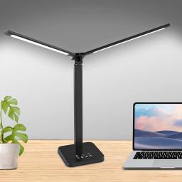 Mostorlit Led Desk Lamp, Eye Caring Double Swing Arm Table Lamps, USB Powered And Memory Functioned Reading Light, Lamp With 5 Steps Dimming And 5 Colors For Home, Office, Bedroom, Dormitory