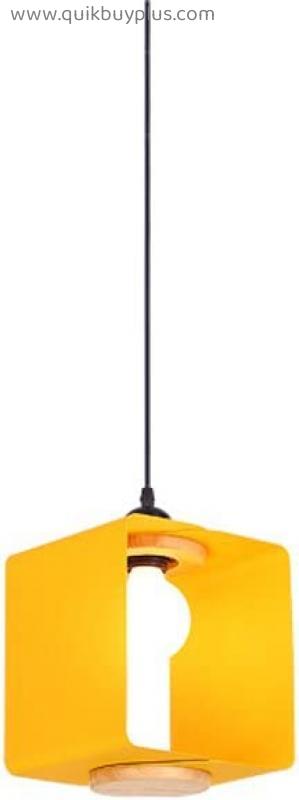 Mozeny Nordic Simple Modern Square Type Iron Metal Pendant Lamp Maccaron Iron Restaurant Chandelier Creative Bedroom Bedside Adjustable Hanging Line Ceiling Pendant Lights E27 (Color : Yellow)