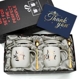 Mr and Mrs Coffee Mugs Cups Gift-Set for Engagement Wedding Bridal Shower Bride and Groom To Be Newlyweds Couples Black Ceramic