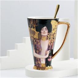 Mug Coffee Cup, Teacup With Spoon, Mug, Large Capacity Ceramic Drinkware, Home Decoration Accessories (Capacity : 550ml, Color : D)