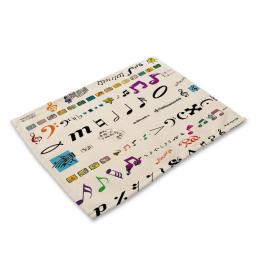 Music Notes Printed Cotton Linen Placemats, Heat Resistant Washable Placemats, Easy Clean Placemats