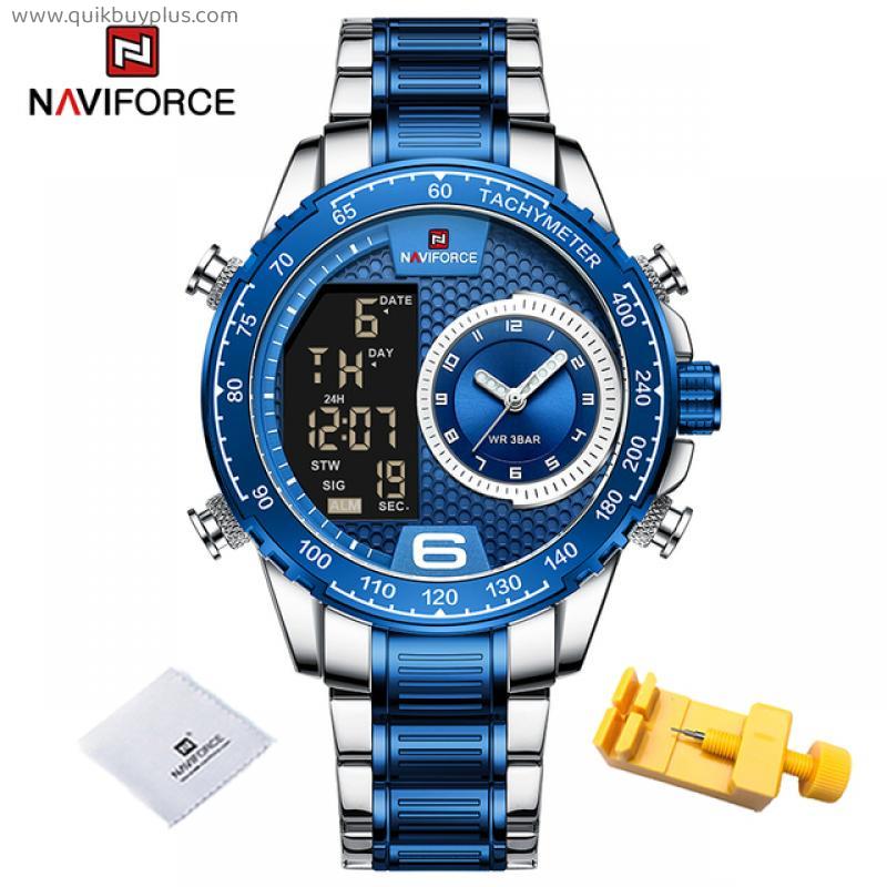 NAVIFORCE Luxury Brand New Watch for Men Stainless Steel Dual Display Quartz Wrist Watches Waterproof Military Sports Male Clock