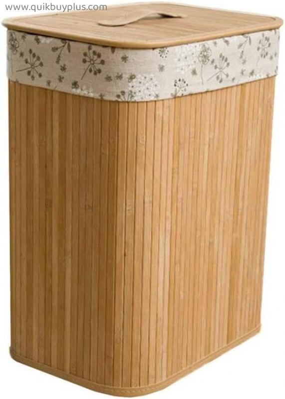 NXYJD Bamboo Laundry Hamper with Lid Folding Storage Bucket Large Clothing Storage Box with Lid