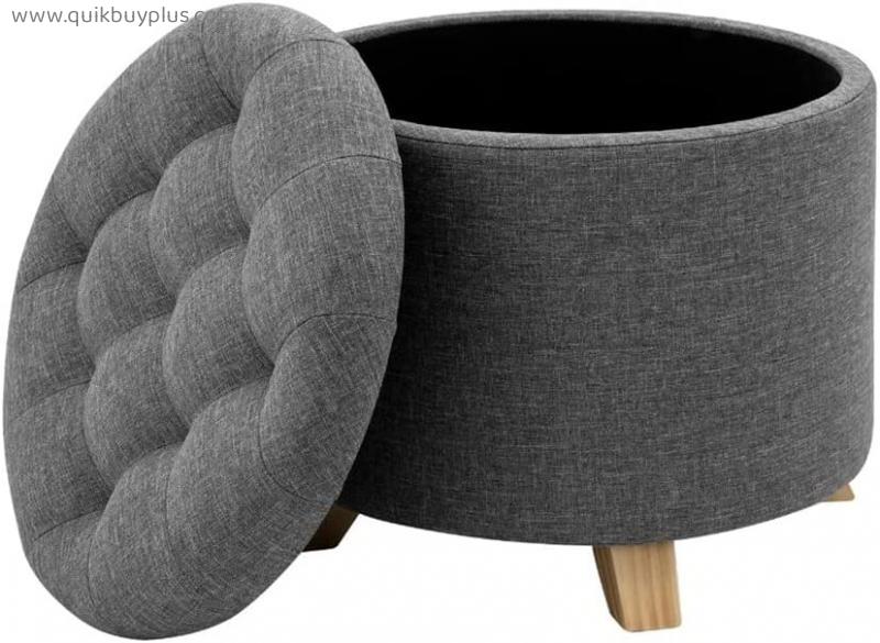 NXYJD Multifunction Storage Ottoman Chair Stool Removable Cover Upholstered Footstool Round Linen Pouffe Chair Household Organizer (Color : A, Size : 44 * 41cm)