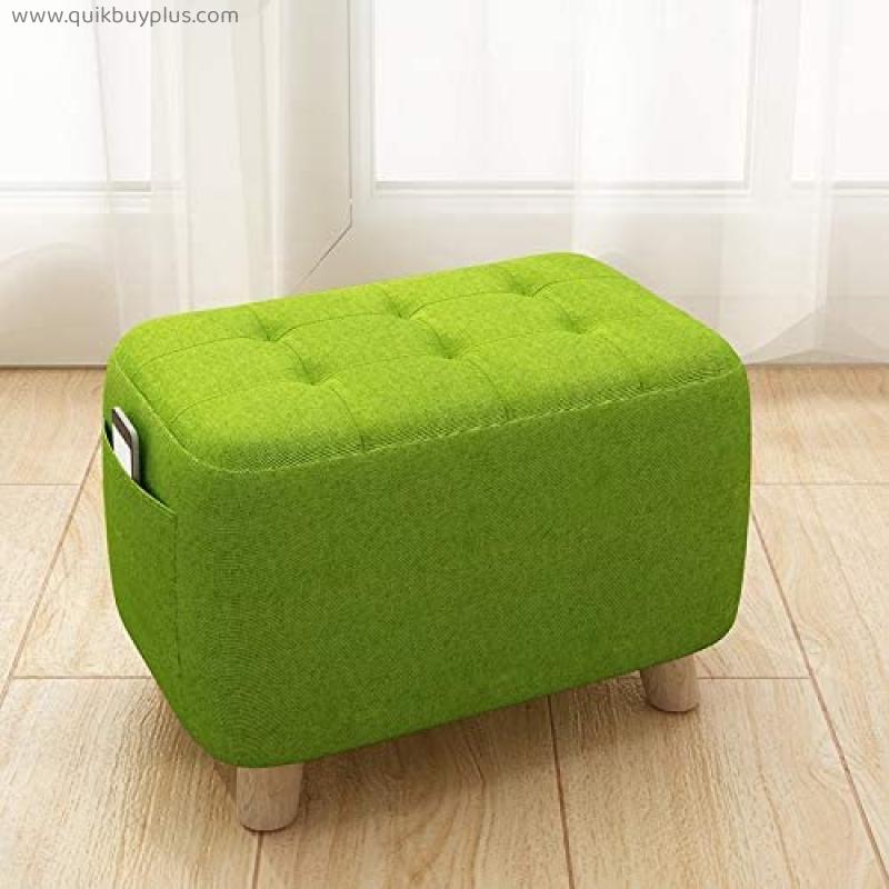 NXYJD Solid Wood Rectangular Footstool, Fabric Sofa Footstool Home Living Room Bench with Side Storage Bag (Color : Green)