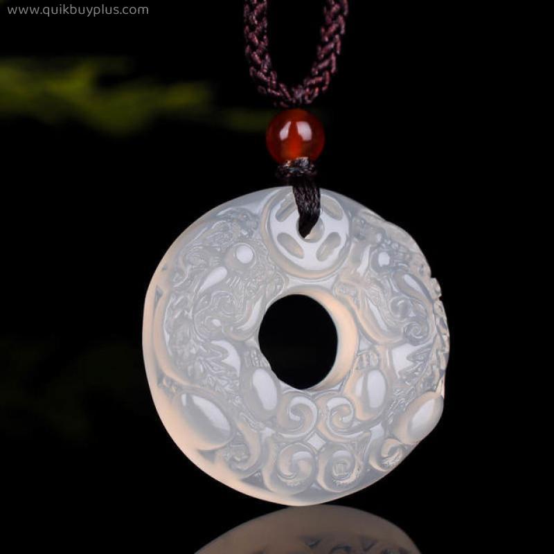 Natural Chinese Chalcedony Hand Carved Jade Pendant Necklace Fashion Lovers Jewelry Carved Agate Black Buckle Pendant