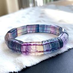Natural Colorful Fluorite Hand Row Women Back Pattern Bead Quartz Bracelet Bangle Wealth Constantly Passers Crystal Jewelry Gift