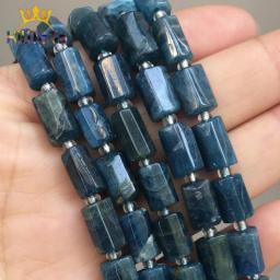 Natural Faceted Blue Apatite Stone Beads Column Shaped Loose Beads For DIY Jewelry Making Bracelet Charms Accessories 7.5inches