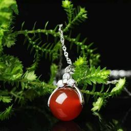 Natural Green Jade Chalcedony Round Agate Pendant 925 Silver Necklace Chinese Carved Charm Jewelry Fashion Amulet for Women Gift