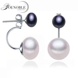 Natural Pearl Stud Earrings for Women Jewelry S925 Sterling Silver Genuine White Black Double Pearl Earrings Party