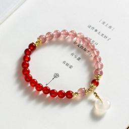 Natural White Hetian Jade Lucky Charm Red Agate Pink  Strawberry Quartz Crystal Beaded Bracelets for Women Fine Jewelry YBR671