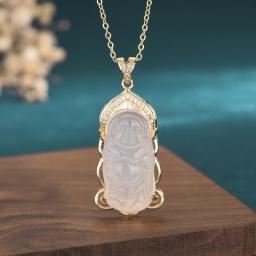 Natural White Jade Maitreya Buddha Pendant Necklace Gold Copper Alloy Micro-Set Zircon Nnecklaces For Men And Women Jewelry Gift