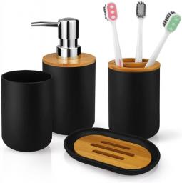 Ndeno 7 Pieces Black Matte Bathroom Accessories Set with Toothbrush Holder Set, Soap Dispenser, Tumbler, Dish, 3 for Modern Home Decor Vanity Organizer Lotion Set(Black) Black, White, Gray