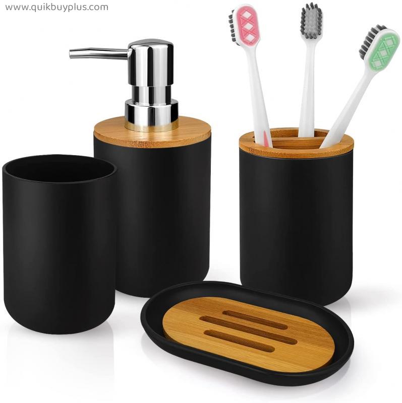Ndeno 7 Pieces Black Matte Bathroom Accessories Set with Toothbrush Holder Set, Soap Dispenser, Tumbler, Dish, 3 for Modern Home Decor Vanity Organizer Lotion Set(Black) Black, White, Gray