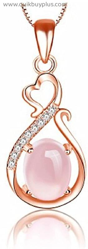 Necklace pendant jewelry Rose Gold Plated Hibiscus Stone Powder Crystal Temperament Heart Pendant Women's Necklace Clavicle Chain Silver Jewelry Christmas birthday gift