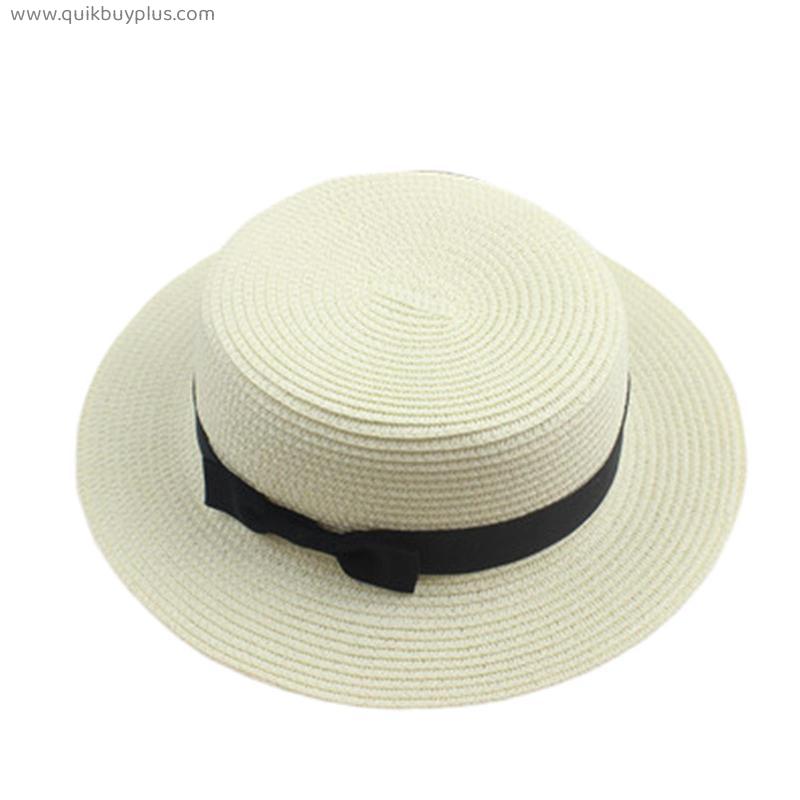 New  Summer Women Boater Beach Hat Female Casual Panama Hat Lady Ribbon Classic Bowknot Flat Sun Hat Women Fedoras Travel