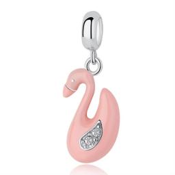 New 100% 925 Sterling Silver Beads Swan Charm With Clear CZ Fit  Bracelets & Bangles Necklaces For Girl DIY Gift Jewelry