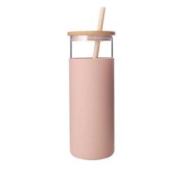 New 24Oz Glass Tumbler Portable Glass Water Bottle Straw Silicone Protective Sleeve Bamboo Lid