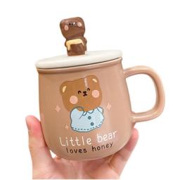 New 3D Cartoon Bear Mobile Phone Holder Mug Home Milk Breakfast Cup Ceramic Mug with Lid Cute Coffee Mugs and Cups Kawaii Mug