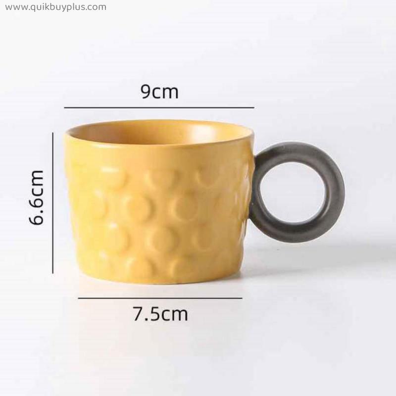 New Creative Donut Handle Coffee Mugs Ceramic Personalized Gometric Pattern Cups Drink Tea Latte Milk Home Office Drinkware Gift
