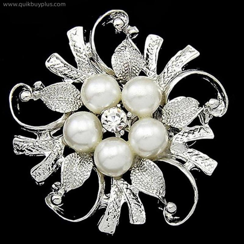 New Fashion Imitation Pearl Rhinestone Crystal Flower Brooches for Women Wedding Bridal Party Round Bouquet Brooch Pin