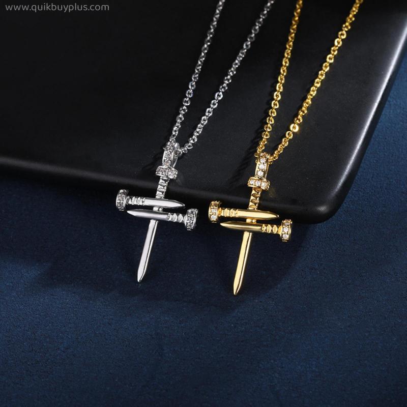 New Gold Nail Cross Necklace For Men Women Hip Hop Jewelry Jesus Religious Necklaces Jewelry Gift Metal Collier Femme