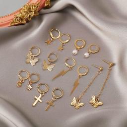 New Jewelry Designs Heart Star Cross Leaf Moon Evil Eye Pendant Huggies Women Earrings Mini Hoop Earring Set серьги