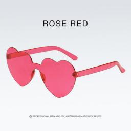 New Love Heart Shape Sunglasses Siamese Rimless Frame Clear Lens Sun Glasses Travel Sunglasses Red Cute Candy Color Sunglasses