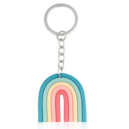 New Lovely Handmade Rainbow Keychain Smile Face Key Ring For Women Handbag Accessory Car Hanging Summer Jewelry Gifts