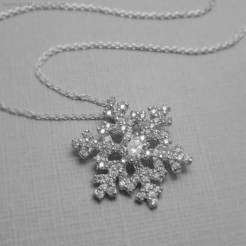 New Luxury Trendy Silver Plated Snowflake Pendant Necklaces For Women Shine CZ Stone Inlay Fashion Jewelry Christmas Party Gifts