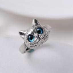 New Popular Cute Big Eye Cat Head Adjustable Ring for Girl Fashion Casual Party Jewelry Gift