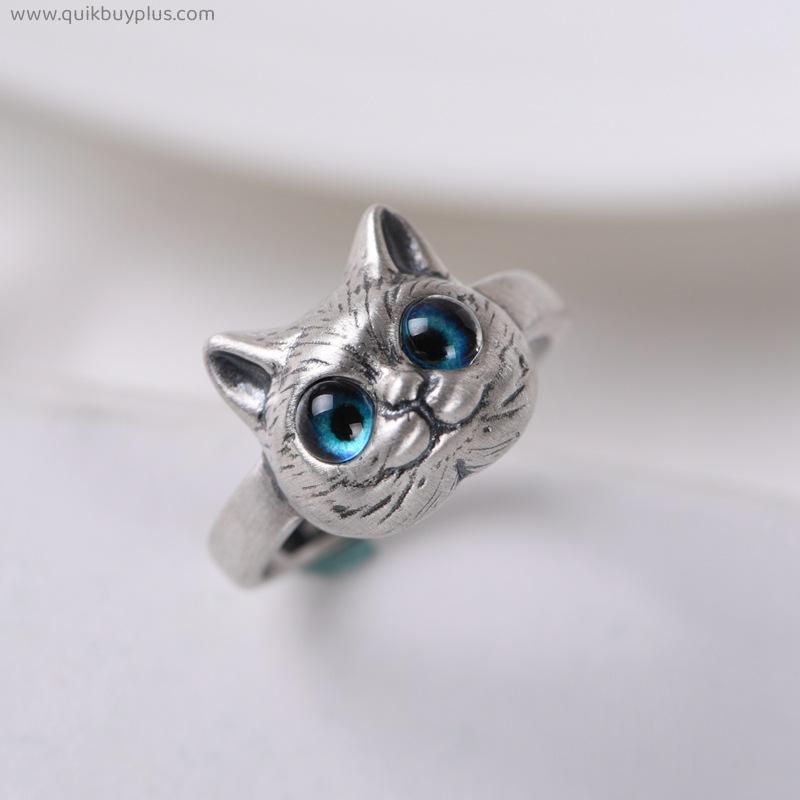 New Popular Cute Big Eye Cat Head Adjustable Ring for Girl Fashion Casual Party Jewelry Gift