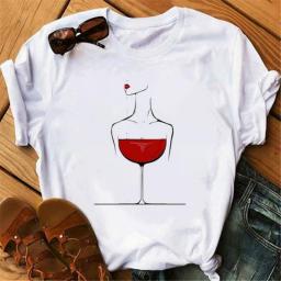 New Rose Gold Wine Glasses Tshirts Women Short-sleeve Tee Shirt Wine Glass Funny T Shirts 90s Ulzzang Female Black Tops Tees
