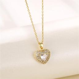 New Shining Heart Zircon Crystal Pendant Stainless Steel Women Necklaces Elegant No Fade Gold Color Wedding Party Jewelry Female