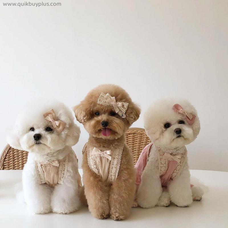 New Summer Flower Dog Clothes Lace Sling Dress For Small Dogs Cotton Bichon Teddy Dog Skirt Pet Clothes Cute Puppy Dog Clothing