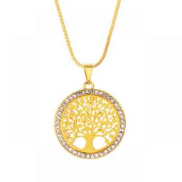 New Tree Of Life Crystal Round Small Pendant Necklace Gold Chain Silver Color Bijoux Choker Gothic Elegant Women Jewelry Gifts