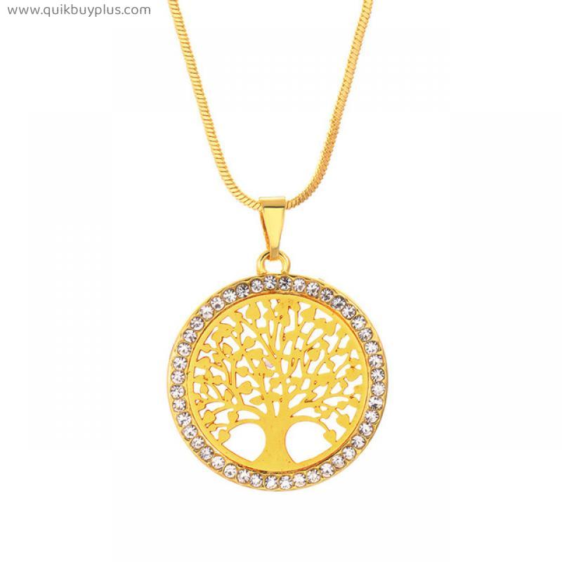 New Tree of Life Crystal Round Small Pendant Necklace Gold Chain Silver Color Bijoux Choker Gothic Elegant Women Jewelry Gifts