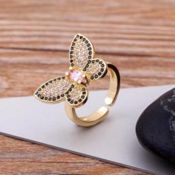 New Trendy Gold Color Butterfly Open Rings For Women Copper Zircon Adjustable Rings Friendship Engagement Wedding Jewelry Gifts
