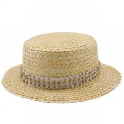 New Women Natural Wheat Straw Hat Ribbon Tie 7cm Brim Boater Hat Derby Beach Sun Hat Cap Lady Summer Wide Brim Protect Hats