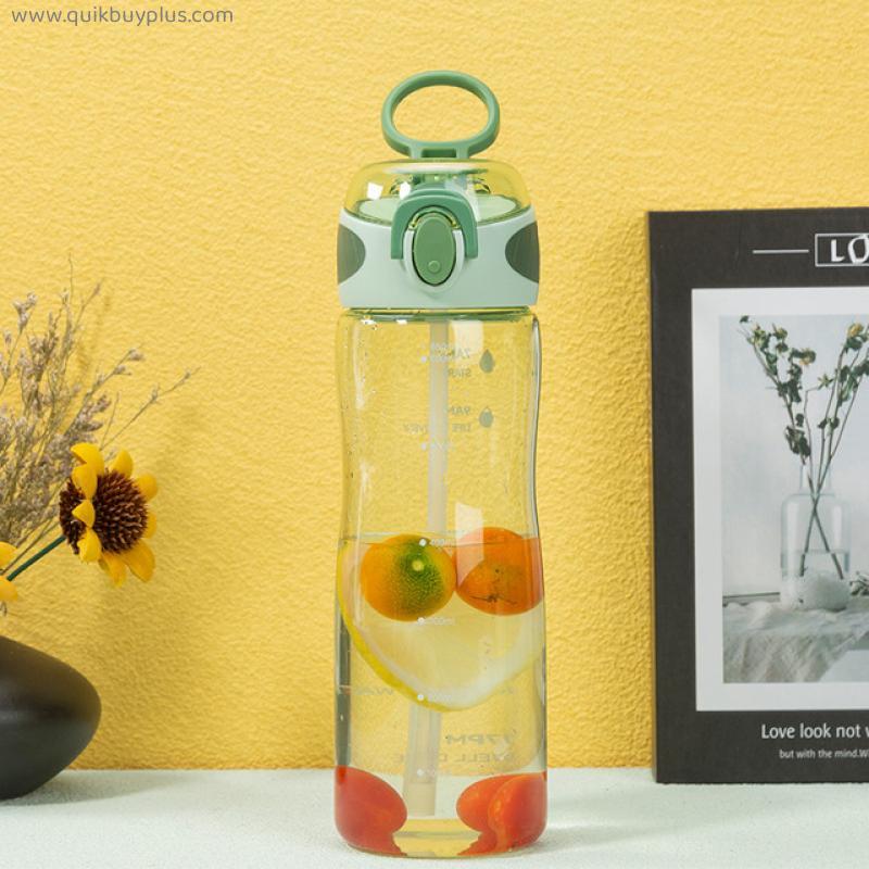 New outdoor water bottle with straw portable gym bottle office water cup with time marker drinking water scale fruit juice cup