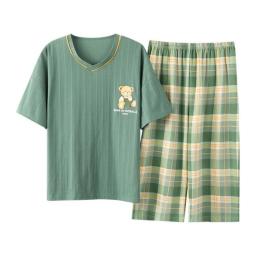 Newest Summer 100%Cotton Cartoon Women Pajamas Set Round Neck Casual M-5XL Female Pyjamas Short Top+Short Pants