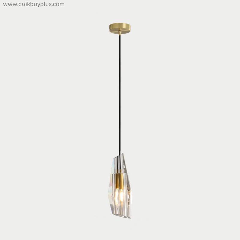 Nordic Brass Pendent Lamp E14 1-Light Crystal Chandelier Modern Bedroom Bedside Adjustable Ceiling Hanging Light Interior Living Room Decor Suspended Lighting Fixture