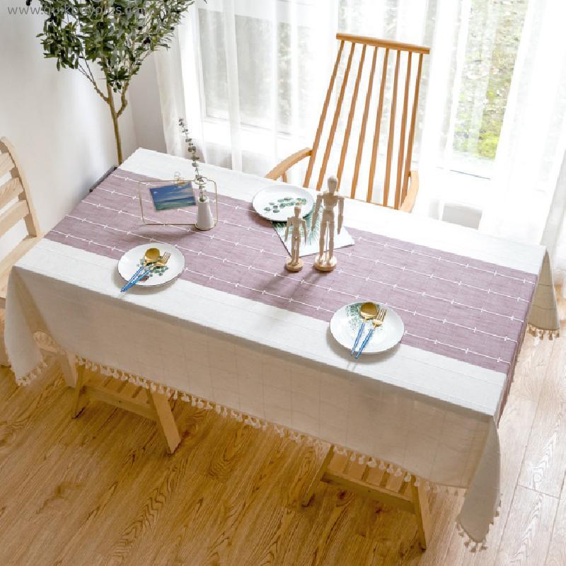 Nordic Rectangular Tablecloth Grey Striped Cotton Linen Stitching Tassel Dining Table Cloth Home Hotel Decor Table Cover