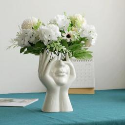 Nordic Style Ceramic Human Face Flower Vase Art Creatrive Sculpture Human Head Abstract Plant Flower Pot Home Decor Arrangement