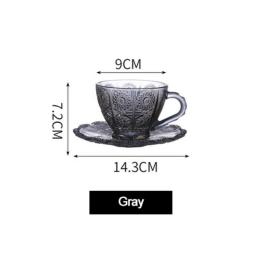 Nordic Vintage Relief Flower Pattern Coffee Mugs Luxury Water Cafe Tea Milk Cups Condensed Coffee Glass Cup Saucer Suit Set