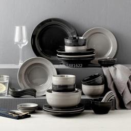 Nordic Black And Gray Simple Ceramic Tableware Set Household Rice Bowl Soup Bowl Plate Plate Set