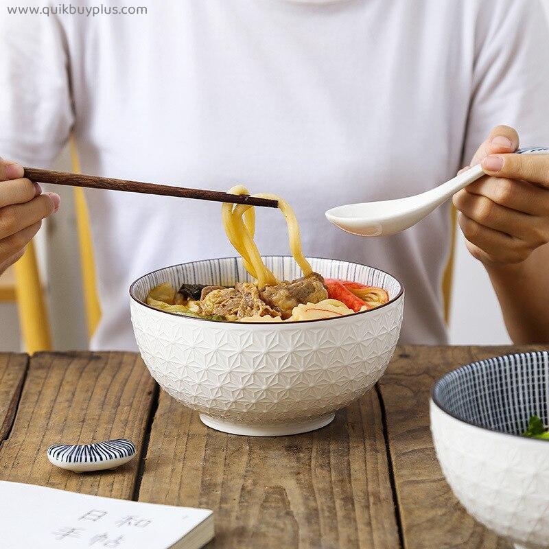 Nordic style 6-inch soup bowl underglaze ceramic tableware household instant noodle restaurant simple creative embossed ramen